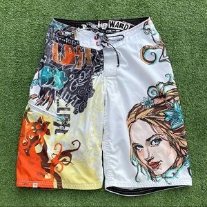 Lost The Psycho Ward Mens Boardshort Chris Ward Graffiti Surfer Swimsuit size 26